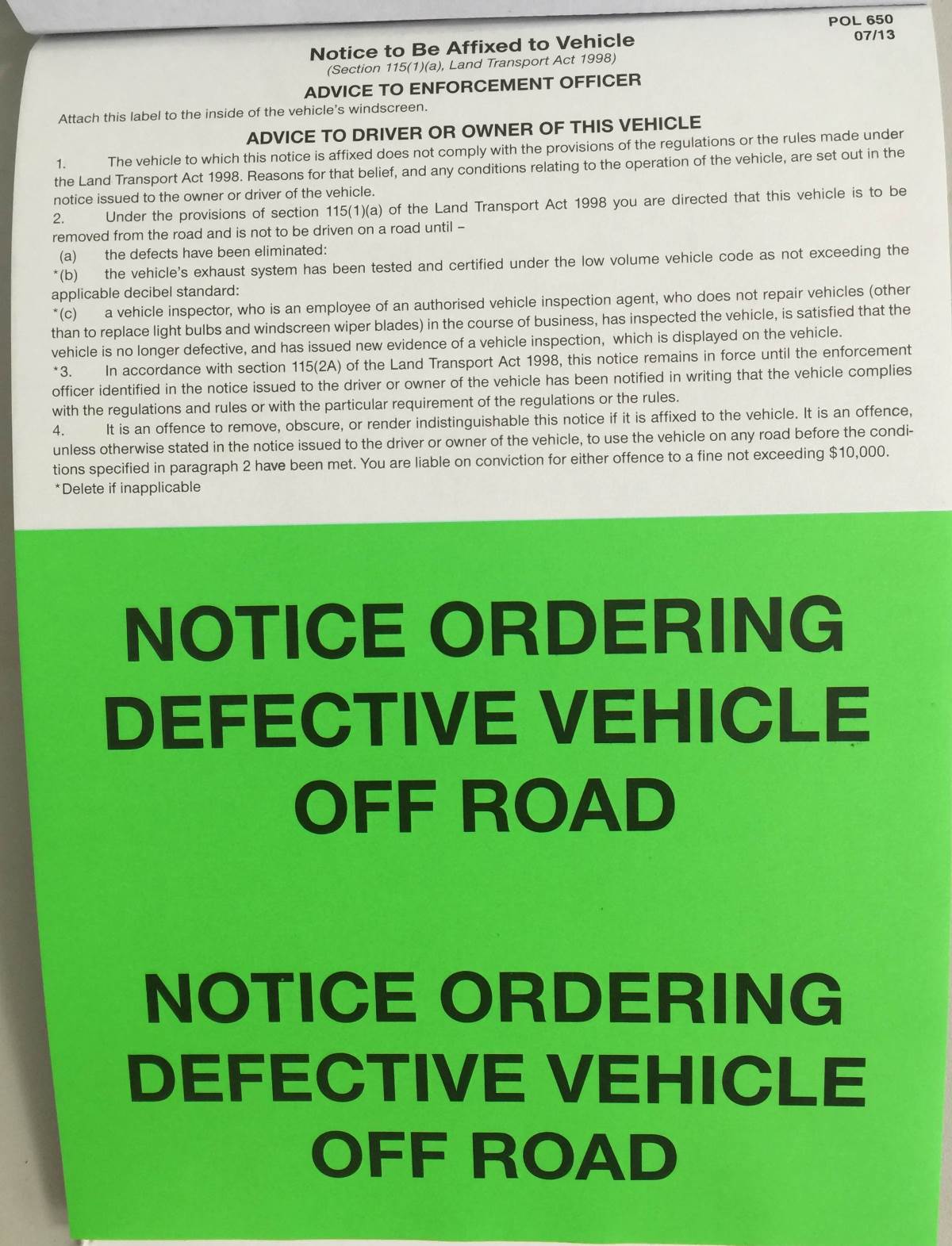 Vehicle notices (pink sticker, green sticker and yellow sticker)